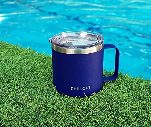 CHILLOUT LIFE 16 oz (Set of 2) Stainless Steel Vacuum Insulated Coffee Mug with Handle and Lid, Large Thermal Camping Coffee Mugs with Sliding Lid for Men & Women - color: Navy Blue, size: 16 Ounces - 2 Pack