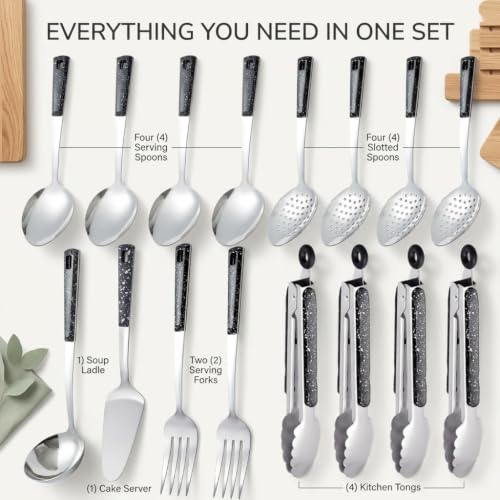 16-Piece Stainless Steel Buffet Serving Set | Premium Serving Utensils with Heat-Resistant Handles for Family Gatherings, Parties, Catering & Holiday Meals - color: 16 pack Serving Sets