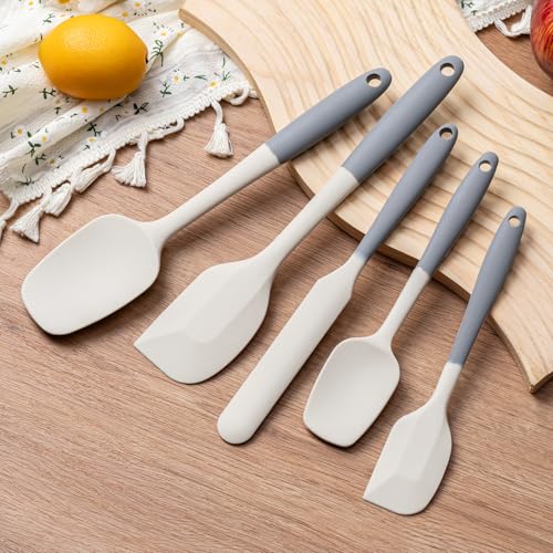 Silicone Spatula Set,5 Piece Food Grade Rubber Spatulas,Gray+White | Spatulas Silicone Heat Resistant for Baking,Cooking,and Mixing High Heat Resistant Non Stick Dishwasher Safe BPA-Free - color: Gray white