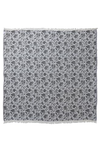 Flower Organic Cotton Turkish Throw Blanket, Muslin - Black | Thin, Soft, Lightweight, Breathable Gauze Weave, White Reversible Floral Print, for Sofa, Chair, Couch, 65" x 65" - color: Black Whimsy