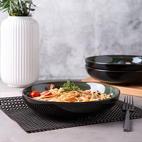 LERATIO 9.0" Ceramic Pasta Bowls Set of 6,38oz Large Stoneware Bowls Set | Reactive Glaze Serving Bowls Set,Wide Bowl for Pasta,Salad,Fruit & Noodles,Housewarming & Wedding Gift-Green - color: Green, size: Set of 6