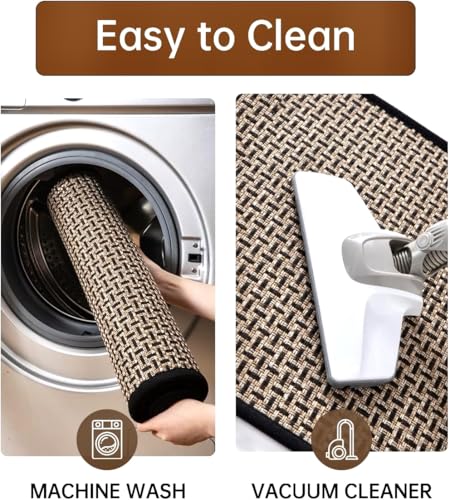 eqivei Kitchen Rugs and Mats Non Slip Washable Set of 2 PCS, Absorbent Runner Rugs for Kitchen, Front of Sink, Kitchen Mats for Floor, 17.3"x47"+17.3"x29" (Black) | 17.3"x47"+17.3"x29", Absorbent Woven Runner Set with Cushioned Rubber Backing for Sinks, B