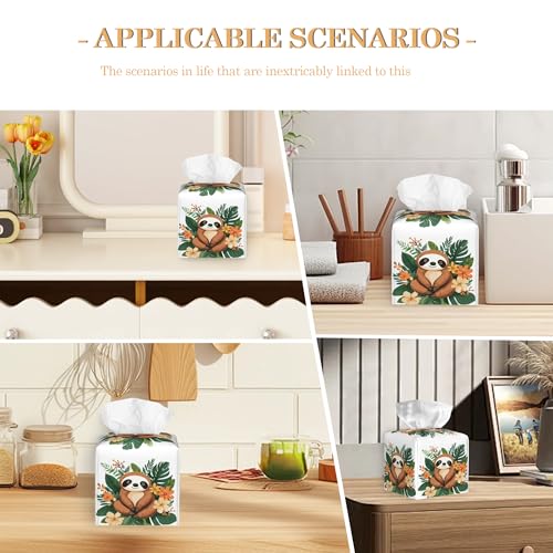 Cute Baby Sloth Tissue Box Cover, Tissue Box Holder Waterproof Leather Facial Paper Organizer Dispenser for Bathroom Home Car Nightstand Vanity - color: Cute Baby Sloth