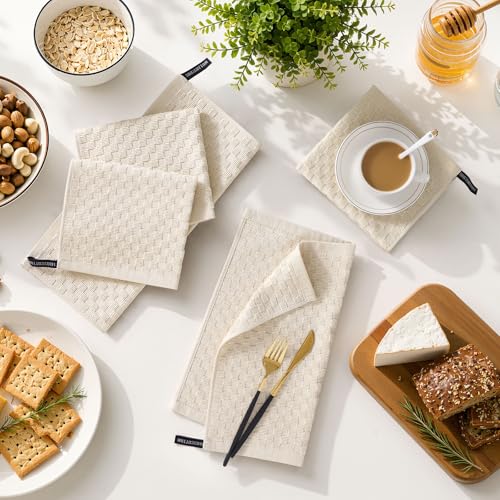 Homaxy 100% Cotton Terry Dish Cloths, 12"x12", 6-Pack, Beige | Ultra Soft Absorbent Dish Towels with Hanging Loop, Pineapple Grid Designed - color: Beige, size: 12 x 12 - 6 Pack