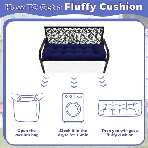 Outdoor Bench Cushions Light Grey Waterproof Tufted Overstuffed Bench Cushions with Ties for Swing Loveseats Patio Indoor Funiture 51x 20 - color: Light Grey
