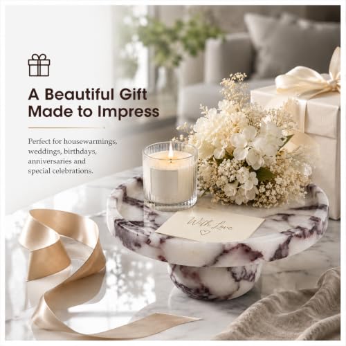 Marble Pedestal Tray, One-of-a-Kind Marble Veining, Decorative Display Riser for Coffee Table, Bathroom Vanity & Kitchen Counter, Stand for Candles, Perfume & Jewelry, Timeless Luxury