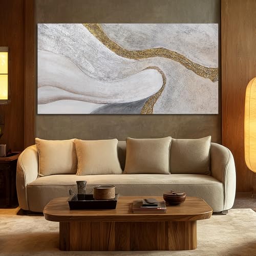 Modern White Gold Abstract Canvas Wall Art for Living Room 24x48 Inch - color: White and Gold, size: 48"L x 24"W
