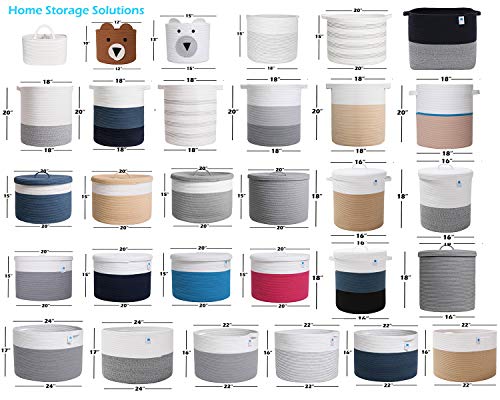 16x18 Inch Extra Large Round Cotton Rope Storage Basket with Lid, Decorative Woven Bin with Cover for Living Room Bedroom Closet, Light Grey & Grey