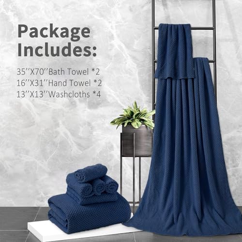 8 Piece Bathroom Towel Set Navy Blue |2 Oversized Large Bath Towels Sheet,2 Hand Towels and 4 Washcloths| 600GSM Ultra Soft Luxury Premium Towel Set Highly Absorbent Quick Dry Hotel Towel Collection - color: Texture Navy Blue, size: 8 Piece Towel Set