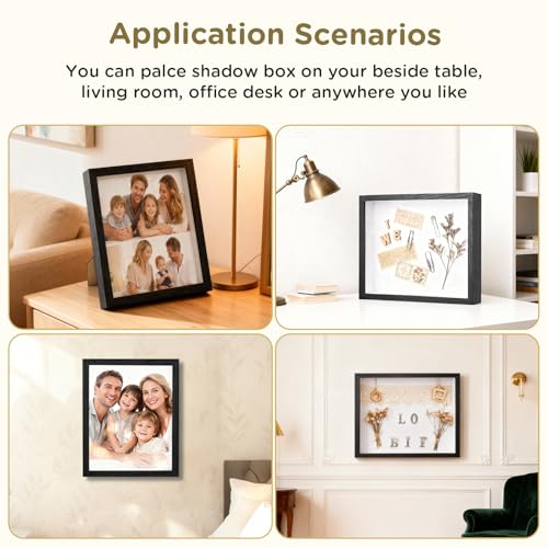 2 Pack Shadow Box Frame 11"x 14" - Wood Deep Shadowbox with Glass Shadow Boxes Display Cases Suitable for Photos, Dried Flowers, Handicrafts Picture Frames for Wall Hanging Tabletop (Black) - size: 11×14-2pcs-black