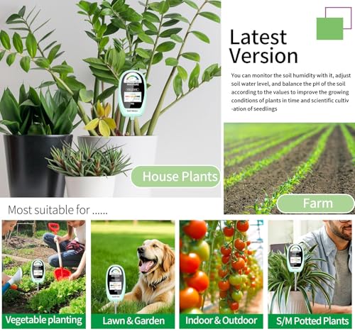 HSLGOVE Soil Test Kit, 2-in-1 Soil Moisture Meter/Soil PH Meter, Dual Screen Soil Tester, Soil Moisture Meter for Plants Watering/Gardening for Lawn,Farm Indoor&Outdoor Use-Pale Green