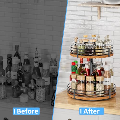 Lazy Susan Turntable Organizer Adjustable - 2 Tier Wood Rotating Spice Rack 12 Inch Lazy Susan for Kitchen Countertop Cabinet Pantry Cupboard Dining Table Bathroom Coffee Bar Home Storage - size: 12 inch 2 Tier