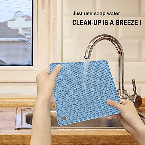 Walfos Silicone Trivet Mats - 4 Heat Resistant Pot Holders, Multipurpose Non-Slip Hot Pads for Kitchen Potholders, Hot Dishers, Jar Opener, Spoon Holder, Food Grade Silicone & BPA Free (Nordic Blue) - style: 7.1+7in, 4 Nordic Blue Round + Rectangle