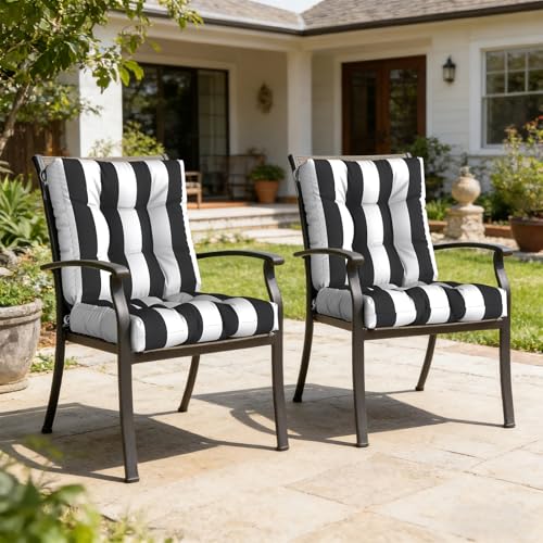 LVTXIII Outdoor Tufted Low Back Cushions Set of 2 Patio Seasonal Replacement Rocking Chair Cushion with Ties, Solid Seat and Back Chair Cushion, 42 L x 21W, Cabana Black - color: Cabana Black, size: 42x21x4