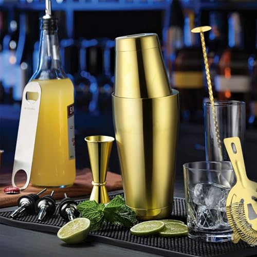 Mwellewm Cocktail Shaker Boston Shaker Set 15 Pcs Professional Bartender Kit Bar Shaker Stainless Steel Drink Shaker Bartending Beginner Martini Shaker Tin Mixed Alcohol Shaker Tool(Gold) - color: Gold