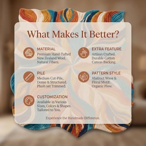 Hand Tufted Small Floral Rug, New Zealand Wool Soft Accent Carpet for Modern Boho Home Decor, Compact Living Room & Office Styling 6x6 Feet - size: 6' x 6' (Square)