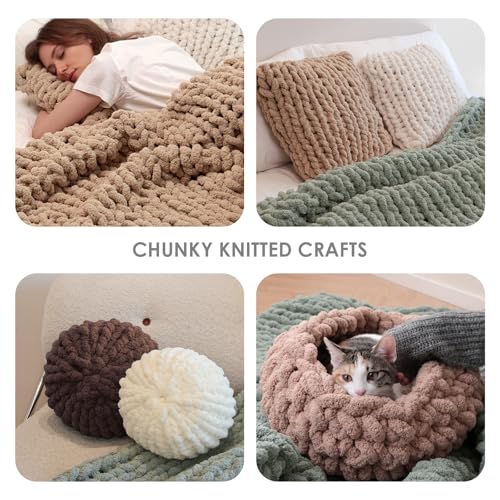 Jumbo Chunky Yarn for Hand Knitting - Super Thick Chenille Chunky Yarn for Crocheting - Extra Soft Bulky Fluffy Blanket Big Yarns 8 Jumbo Pack (27yds,8 oz Each Skein) - color: Pebble Paws