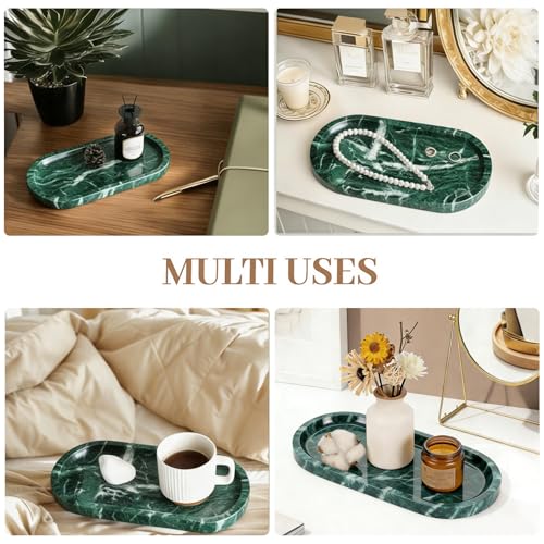 Natural Marble Tray, Green Stone Tray, Vanity Decorative Tray for Countertop, Catchall for Perfume, Candles, Skincare, Jewelry Dish, Bathroom Tray, Hotel Supplies