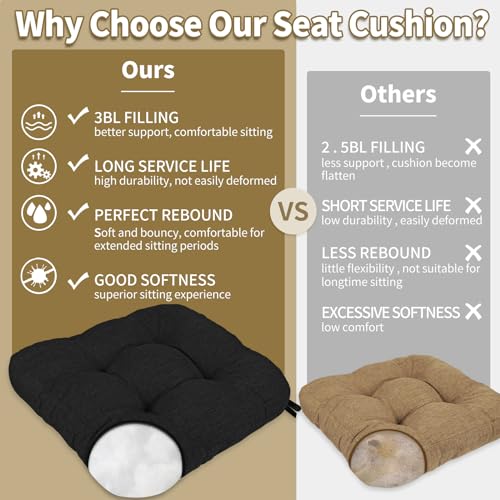 BUYUE Chair Cushion Set for Rocking Chair, Back Pillow & Seat Cushion with Ties, Original Woven Fabric Non-Slip Chair Pads for Elderly Sitting, Black - color: Black