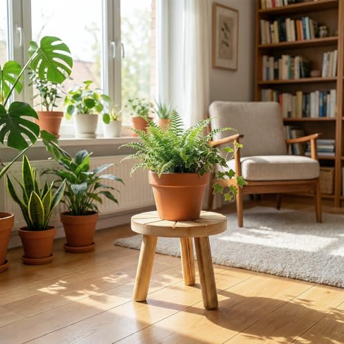 Wood Plant Stands 5-Pack Indoor, Plant Stool, Light Brown | Premium carbonized pine with moisture-resistant, burr-free finish, Snap together in 60 seconds, no tools needed - color: Light Brown, size: 5-Pack