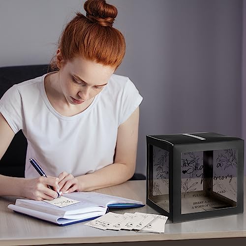 Pajean Funeral Memory Box with 50 Cards Clear Windows,Clear,Black | Keepsake Cards for Celebration Wedding Graduation, Greenery Design, Guest Book Alternative, Memory Collection Display - color: Black