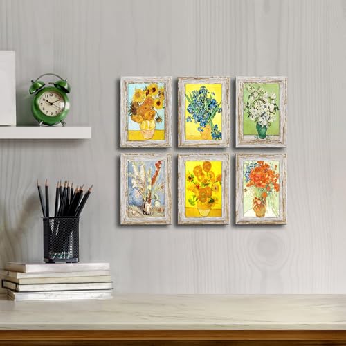 Rustic Distressed Retro Style White Photo Frame 4x6 Picture Frame Set of 6 with Real Glass for Pictures 4x6 Without Mat, Wall Gallery or Tabletop display - size: 4x6(set of 6)