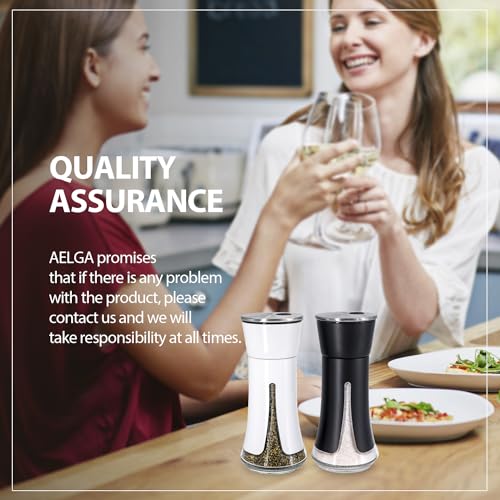 Aelga Farmhouse Salt and Pepper Shakers - Salt Shaker with Adjustable Pour Holes for Himalayan, Kosher, Black and White - color: Black/White