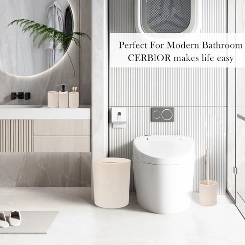 CERBIOR Bathroom Accessories Set 6 PCS Wheat Straw BathroomSet,Beige | Includes Soap Dispenser,Tooth Brush Holder,Toothbrush Cup, Soap Dish for Decorative Countertop and Housewarming Gift - style: beige