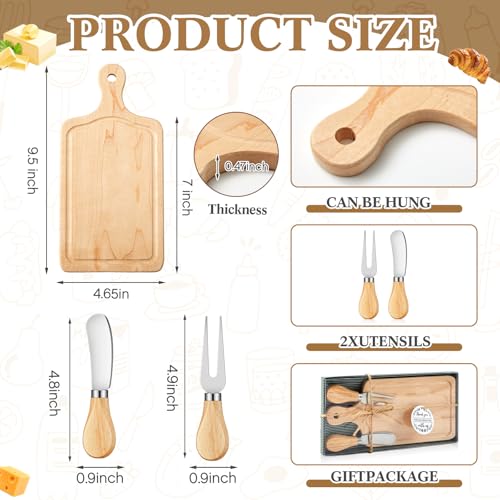 1 Set Bridal Baby Shower Cheese Prizes Wooden Square Board Gift Set Knives Forks Thank You Tags with Box for Guests for Valentines Bridal Baby Shower Housewarming (Maple Wood) - color: Maple Wood Color