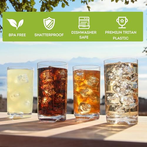 Lily's Home Unbreakable Highball Tumblers, Made of Shatterproof Tritan Plastic and Ideal for Indoor and Outdoor Use, Reusable (14oz each, Set of 4) - size: 14 Ounces