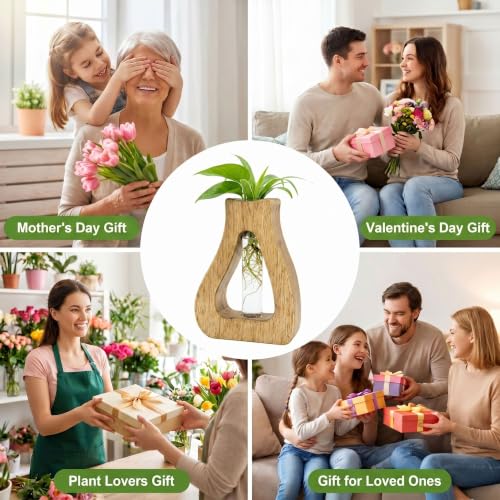 Plant Propagation Station with Glass Test Tube Vases, Wooden Stand Planter Terrariums for Hydroponic Plant Cuttings, Home Office Desktop Decor, Gift for Plant Lovers - size: 4.7"x6.4"