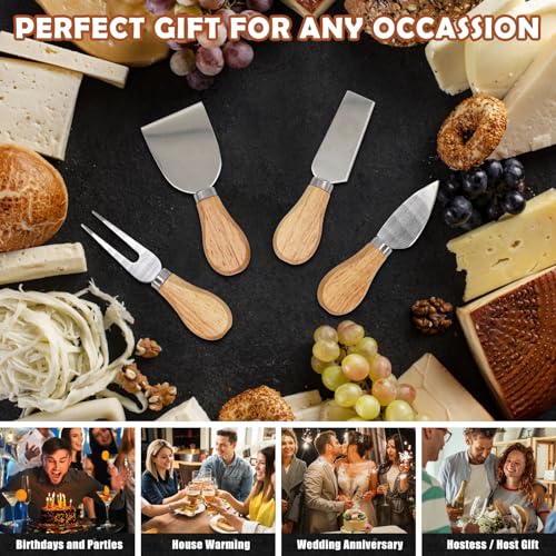 Cheese Knife Set for Charcuterie - 4 Small Stainless Steel Cheese Knives and Fork with Magnetic Acacia Wood Holder - Charcuterie Board Accessories