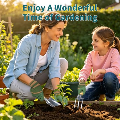 Green Garden Tool Set 4-Piece, Trowel, Fork, Pruning Shear&Gloves | Aluminum Gardening Hand Tools, Non-Slip Ergonomic Handles, for Digging Weeding, Gift for Women Men Gardener Plant Lovers - color: green-4pcs