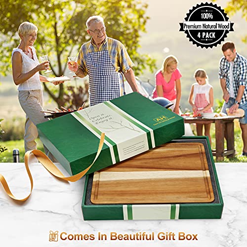 Large Solid Acacia Wooden Chopping Board Set of 4 for Kitchen | FSC-certified Wood Cutting Board Set of 4(16x12, 14x10, Double 11x8 inch)Juice Groove,Handles,Non-slip Mats,Thick,Reversible - size: 16"L x 12"W