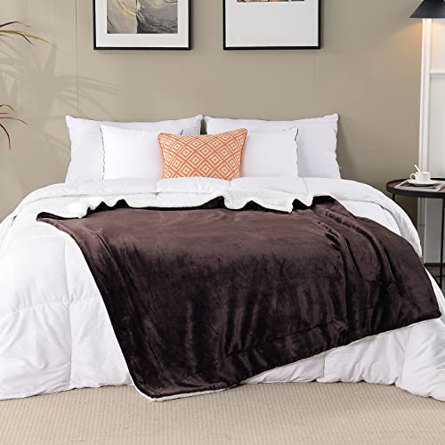 Sherpa Fleece Throw Blanket, Brown, 50x60 inches | Reversible Super Soft Luxurious Plush Blanket Throw Size - color: Brown, size: 50"×60"