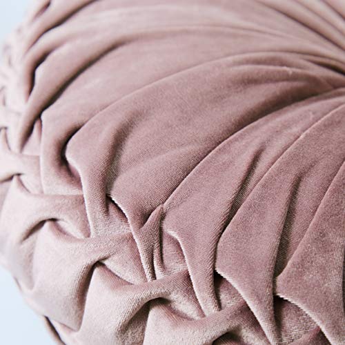 Cassiel Home 14.5" Pintuck Round Throw Pillow - Handcrafted Pumpkin Velvet Floor Pillow - Mauve Throw Pillows Cushion for Chair Couch(Solid Pink)