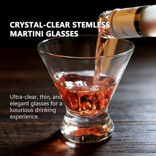 Set of 6 Stemless Martini Acrylic Glasses 9 oz, Heavy Base Stable Cocktail/Juice/Red Wine Glasses,Plastic Drinking Tumbler, Fits Ice Cream/Milkshakes,Ideal for Home Party, Clear - color: Clear color