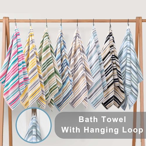 VOOVA & MOVAS Bath Hand Towels 4 Pack, 100% Cotton, 16x27 in, Blue Striped | Excellent Daily Use & Holiday Gift Choice, Quick Dry, Highly Absorbent, Soft, Lightweight, Luxury Gift Set - color: Gray + Blue Striped, size: 4 PC Hand Towels (16"x27")