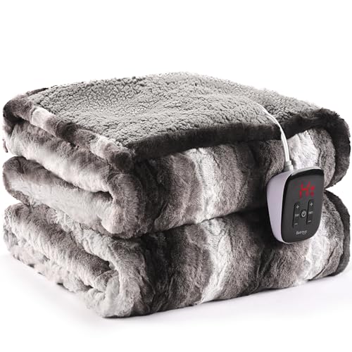 Bearhug Electric Blanket Full Size 77" x 84", 10 Heat Settings Heated Blanket, 1-12 Hour Auto Shut-Off, Faux Fur & Sherpa Dual-Sided Heating Blanket, Machine Washable, Gift-Ready Elegant Packaging - color: Cocoa Fade Stripe, size: Full Size 77" x 84"