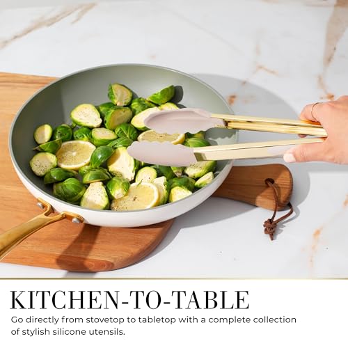 Styled Settings Beige & Gold Kitchen Utensils Set, 7-Piece | Silicone Cooking Utensils for Cooking, Serving, & Hosting - Ideal for Nonstick Cookware, with Gold Utensil Holder - color: 7 Piece Beige & Gold