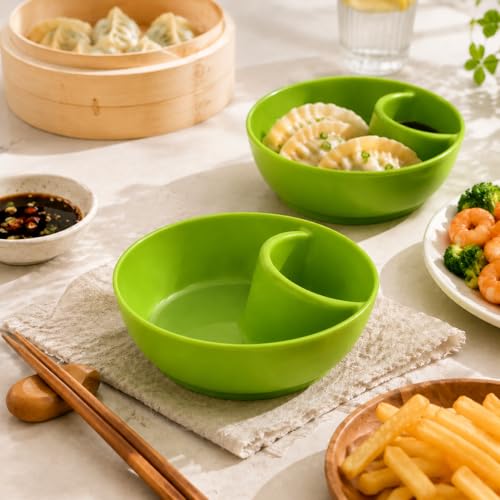 6 Colors Divided Snack Bowls, Anti Soggy Chip Dip Serving Dishes, Stackable Plastic Bowls, Microwave & Dishwasher Safe, Ideal for Home Party, Salad, Nuts, Salsa - color: Green
