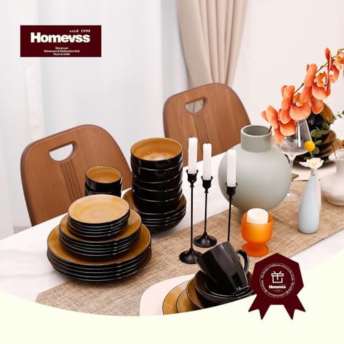 Stoneware Sonoma 56pc Dinnerware Set, Black + Speckled Spin Wash Yellow - color: Yellow