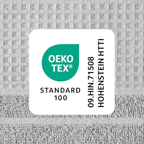 TOWN & COUNTRY BASICS 6-Piece Assorted Waffle Woven Terry Stripe Set, 2 Bath Towel, 2 Hand Towel, 2 Washcloth, 100% Cotton, Quick Dry, Gray - color: Light Grey