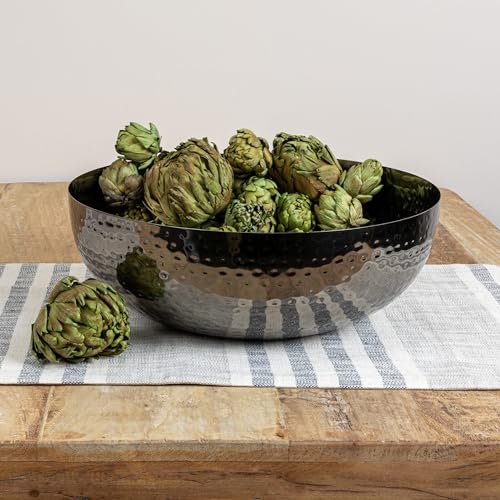 Round Hammered Metal Bowl, Oxidized Silver - color: Oxidized Silver
