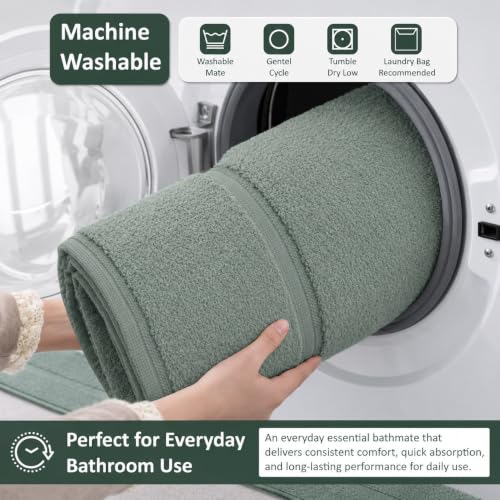 Rajlinen Cotton Bath Mat 2 Pack 23x36-100% Cotton 500 GSM Highly Absorbent Hotel Spa Bathroom Floor Mats, Aesthetic Sage Green Bath Mat Towels, Machine Washable Shower/Bathtub Rugs - color: Sage Green