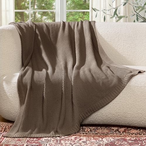 100% Cotton Cable Knit Throw Blanket, Large Lightweight Soft Knit Blanket for Sofa Couch Bed, Breathable All-Season Throw, Cozy Decorative Blanket, 60 x 80 Inch,Taupe - color: Taupe, size: Twin(60" X 80")