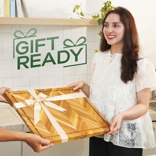 Howizz Solid Acacia Wood 20"x15" Large Cutting Board, Herringbone Chevron Cutting Board Large Grazing Board Charcuterie Serving Board, Non Toxic Natural Solid Wood Thick Wooden Chopping Boards - color: Premium Herringbone, size: 20"L x 15"W