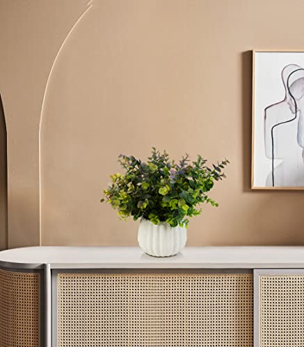 Potted Plants Artificial Decor, Artificial Eucalyptus Plants in White Ceramic Pots, Small Potted Fake Plants for Decorations