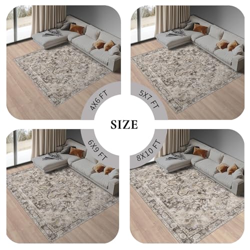 6x9 Beige Brown Ultra Soft Washable Area Rug | Carpet for Living Room, Bedroom & Dining Room- Kid & Pet Friendly Non-Slip Rug Under Table - Easy Vacuum Clean - color: Brown Beige, size: 6' x 9' (Rectangular)