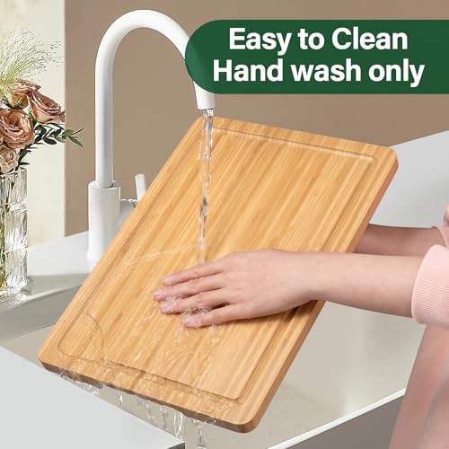 Bamboo Cutting Board Set of 3, Cutting Boards For Kitchen with Juice Groove, Bamboo Chopping Board Set, Serving Board Set for Meat, Fruit Vegetable and Cheese - color: Bamboo Set of 3